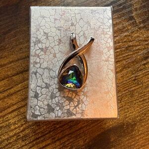 Mystic fire multicolored crystal slide pendant in silver-tone setting